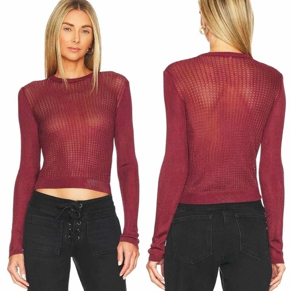 Free People H2O Crew Pullover Sweater Raw Garnet Size Large - Picture 2 of 7
